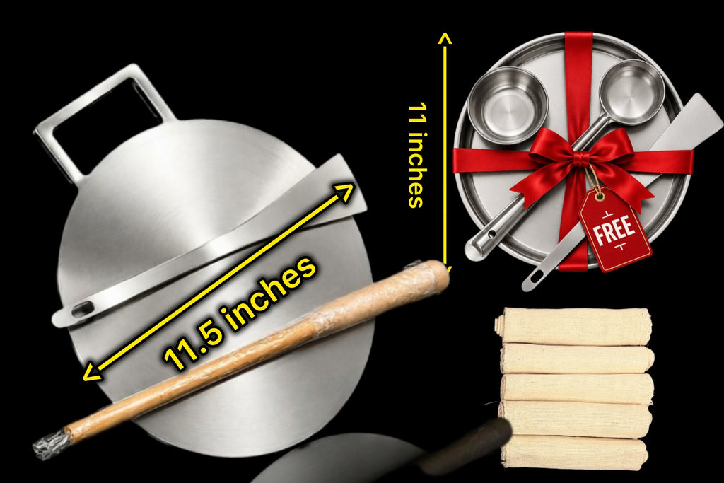 11.5 Inch Single Handle Fully Seasoned Pure Iron Dosa Tawa  +Pack of 5 Magic Wand Cloth + FREE Spatula (FREE)Magic Wand