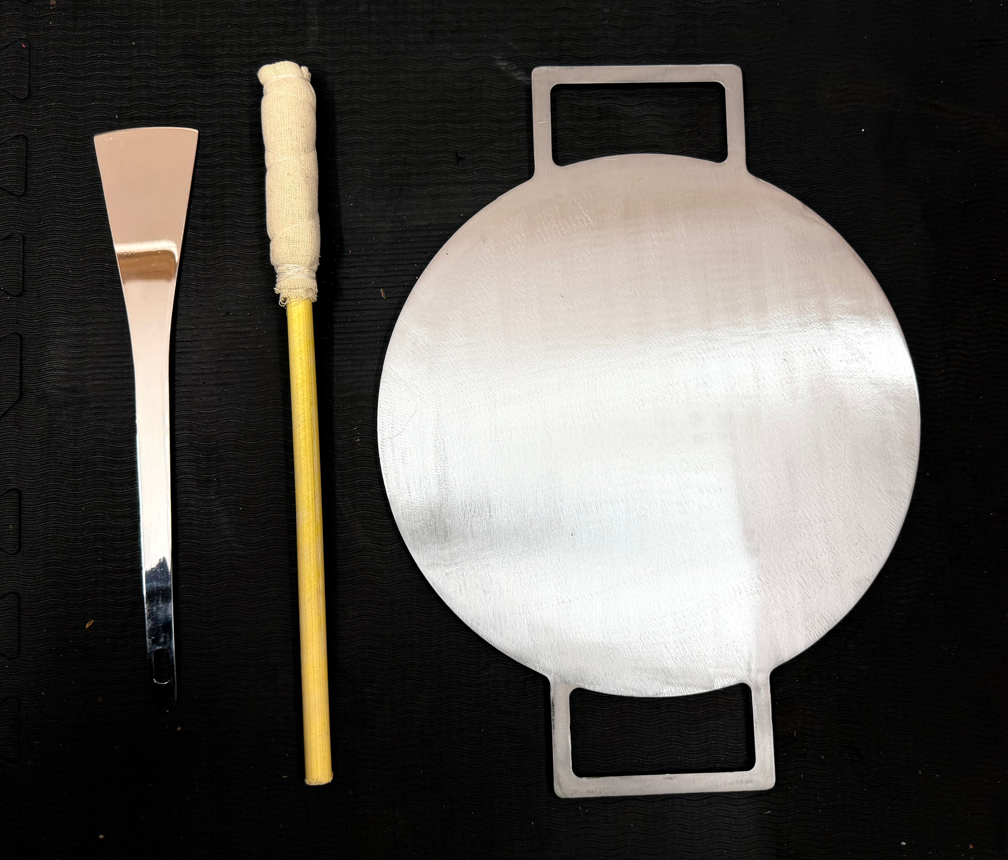 13 Inch Double Handle Fully Seasoned Dosa Pan + Spatula (అట్లకాడ) + (FREE)Magic Wand