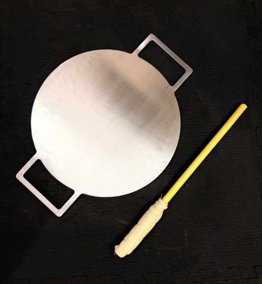 11.5 inch Double Handle Fully Seasoned Iron Dosa Tawa + Magic Wand