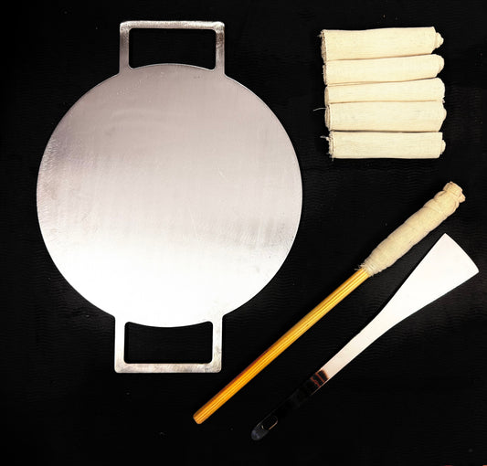 11.5 Inch Double Handle Fully Seasoned Pan + Magic Wand + Spatula + Magic Wand Cloth (Pack of 5)