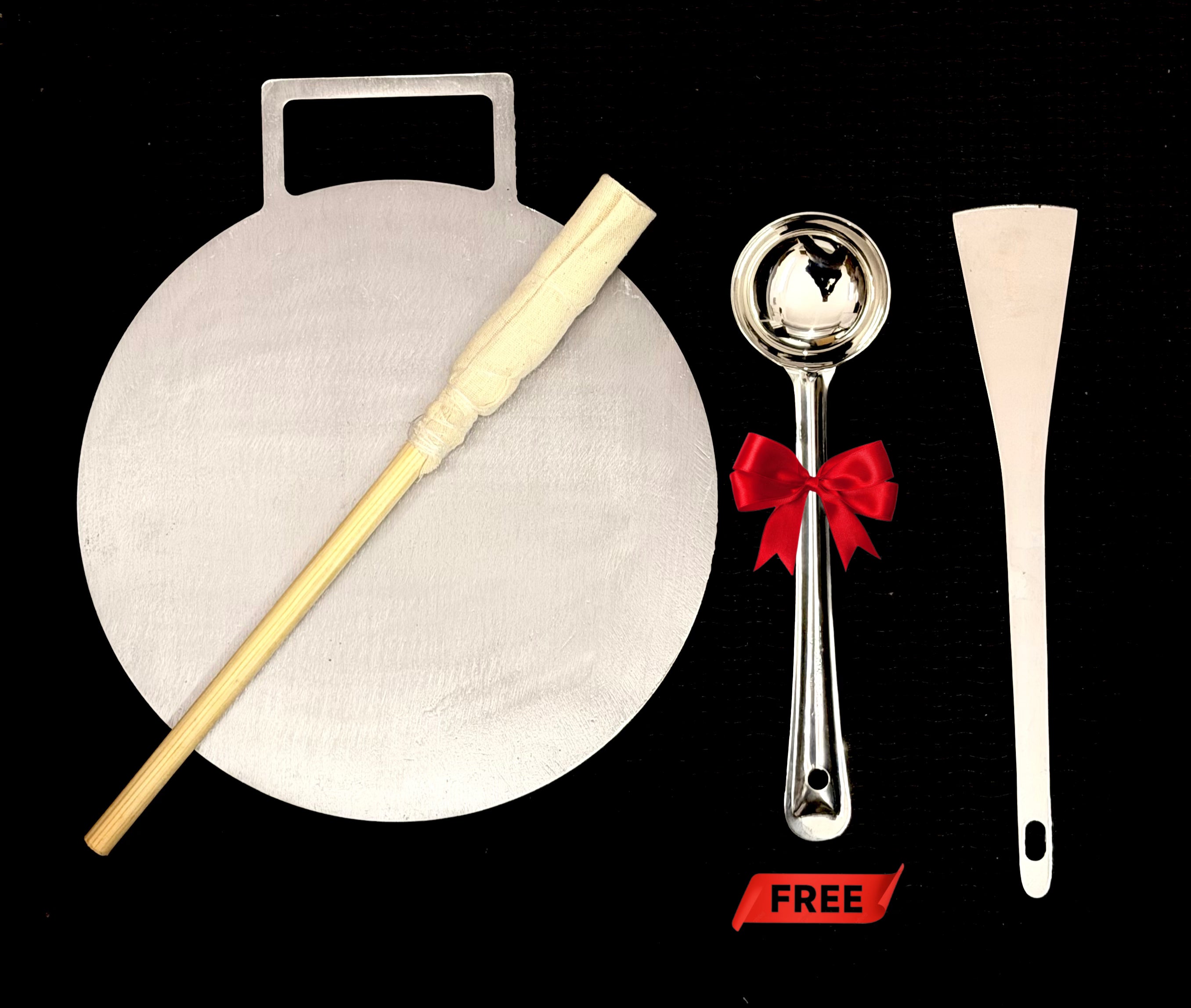 11.5 Inch Single Handle Fully Seasoned Pure Iron Dosa Tawa + FREE Ladle గరిట+FREE Spatula(అట్లకాడ) (FREE)Magic Wand