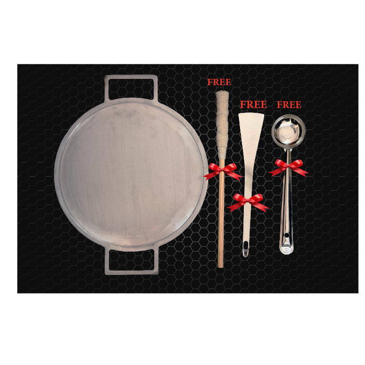 13 Inch 8MM Fully Seasoned Dosa Pan With 2mm Border + FREE SPATULA అట్లకాడ  +FREE Ladle గరిట+FREE Spatula(అట్లకాడ) + (FREE)Magic Wand