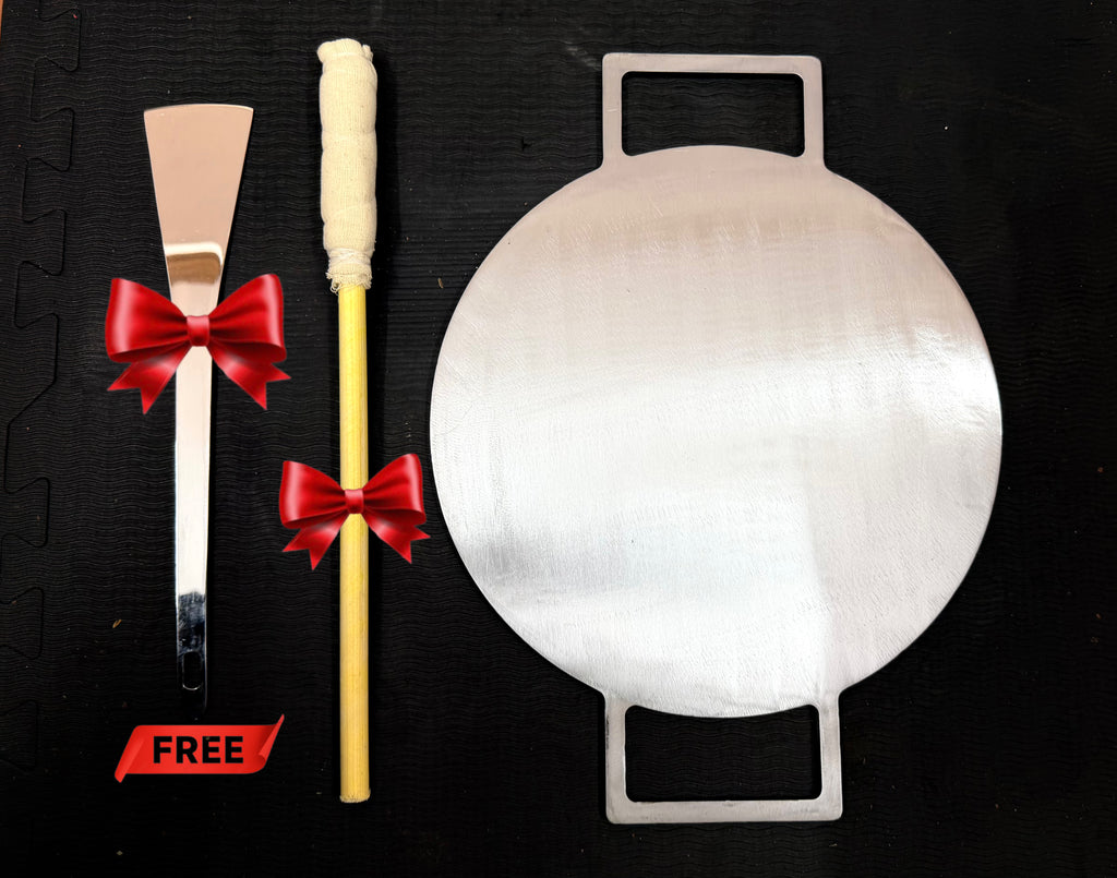 11.5 Inch Double Handle Fully Seasoned Dosa Pan + Spatula (అట్లకాడ)+ (FREE) Magic Wand