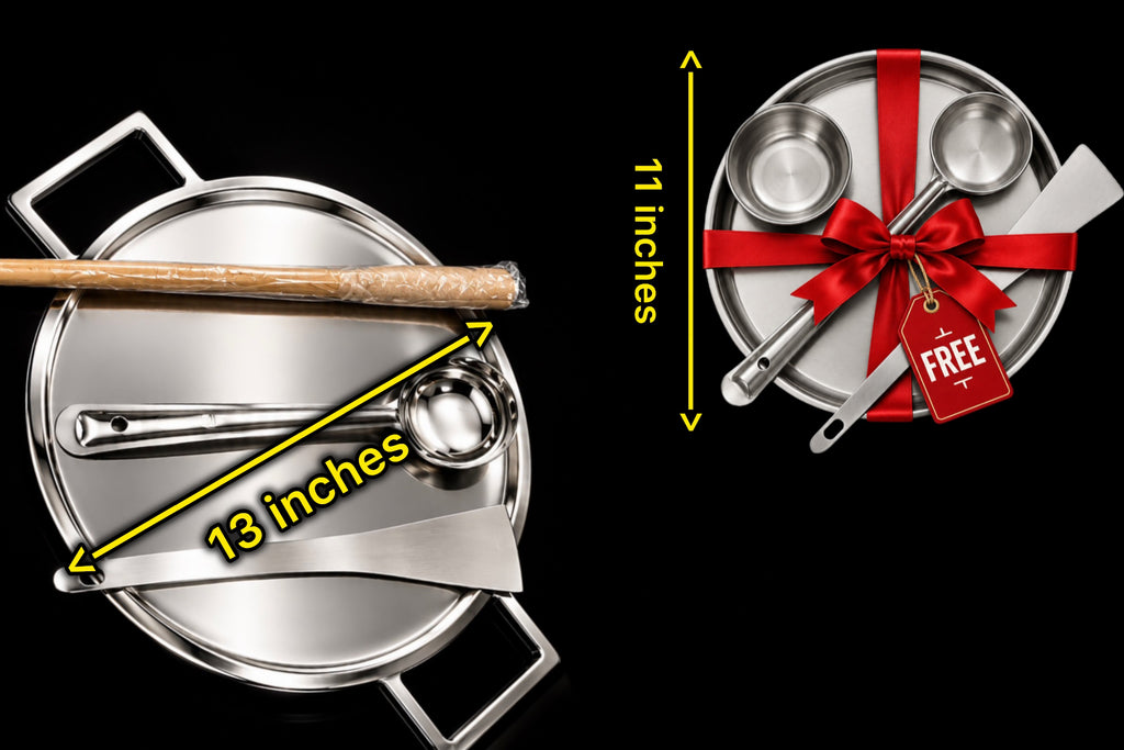 13 Inch 8MM Fully Seasoned Dosa Pan With 2mm Border + FREE SPATULA అట్లకాడ  +FREE Ladle గరిట+FREE Spatula(అట్లకాడ) + (FREE)Magic Wand