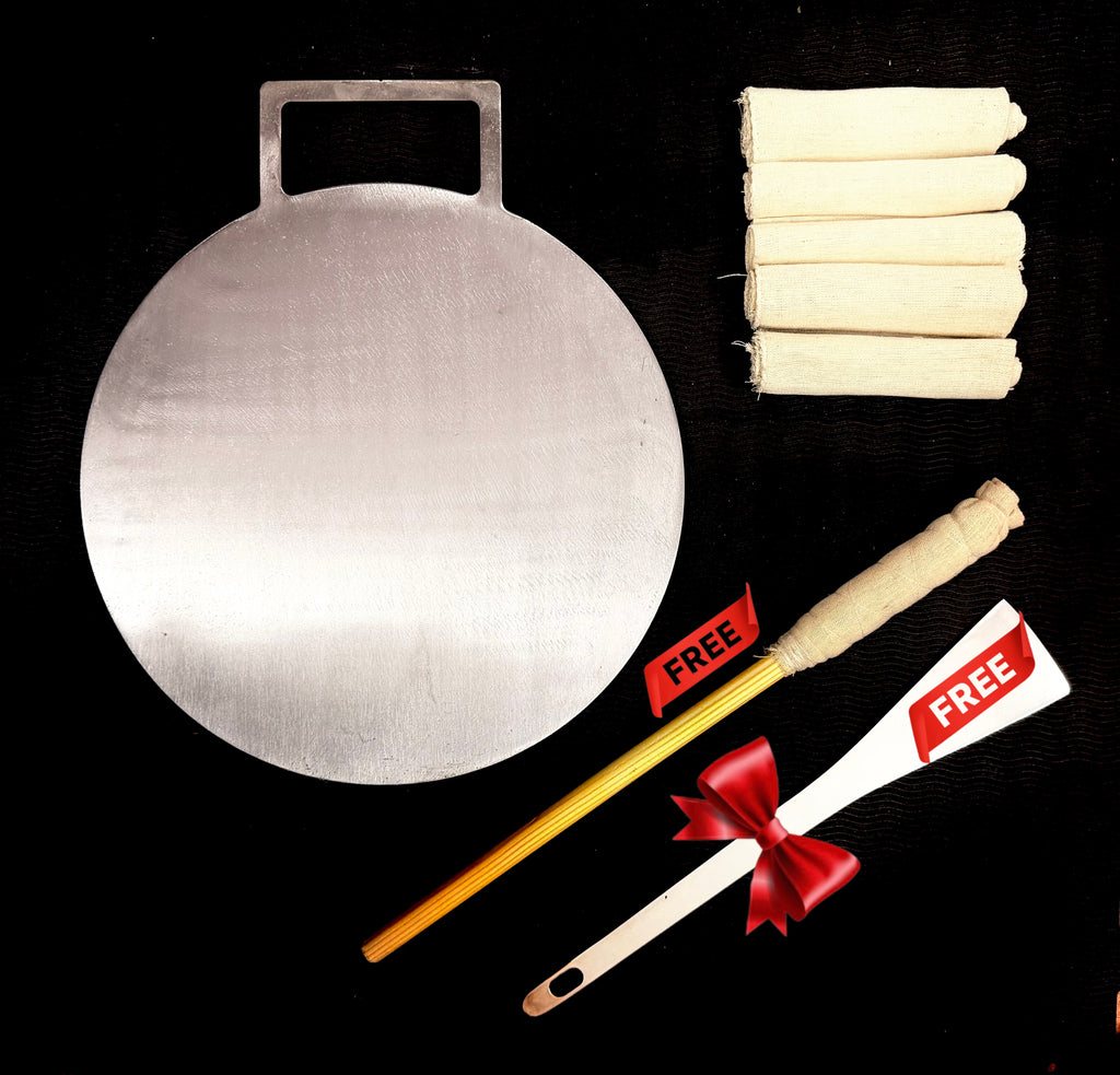 11.5 Inch Single Handle Fully Seasoned Pure Iron Dosa Tawa  +Pack of 5 Magic Wand Cloth + FREE Spatula (FREE)Magic Wand